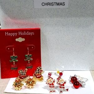 CHRISTMAS EARRINGS MIXED LOT OF 6 PAIRS COSTUME JEWELRY FESTIVE HOLIDAY